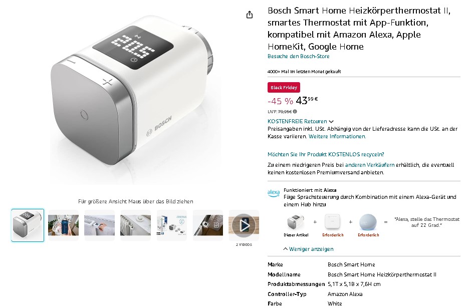 Bosch Smart Home Heizkörperthermostat II Produktbild Bosch Smart Home Heizkörperthermostat II