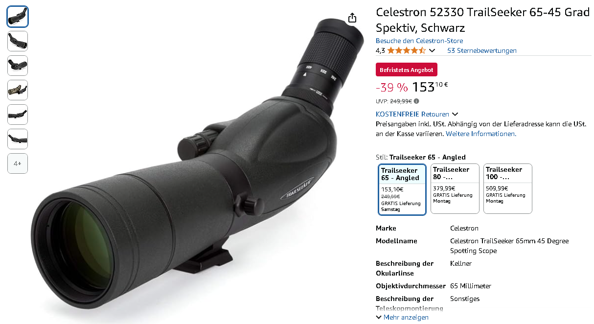 Celestron TrailSeeker 65mm Spektiv
