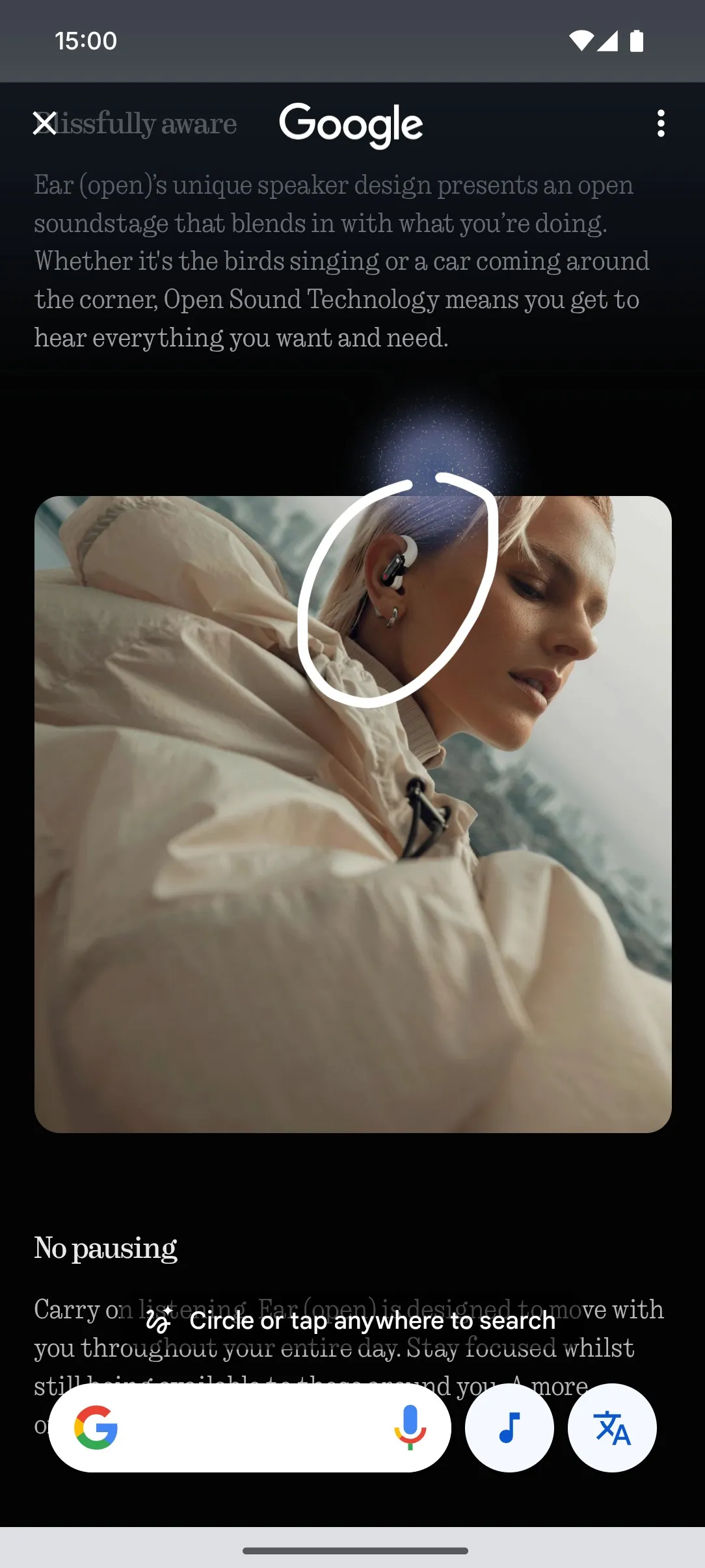 Circle to Search-Schnittstelle auf Nothing Phone