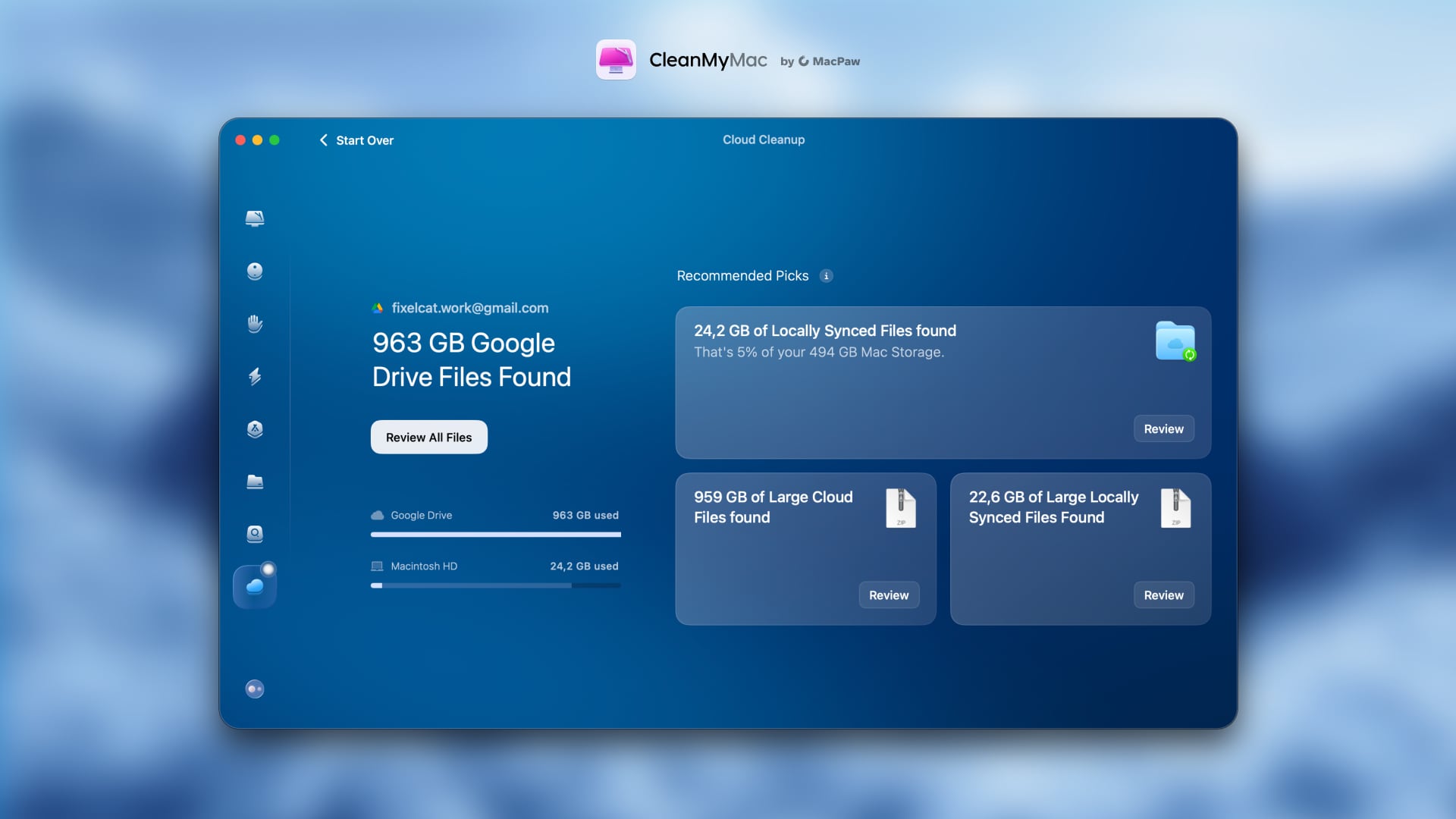 CleanMyMac Cloud Cleanup - Anwendungsoberfläche CleanMyMac Cloud Cleanup - Anwendungsoberfläche