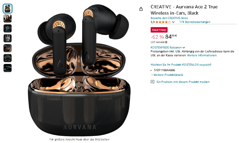 Creative Aurvana Ace 2 True Wireless Kopfhörer Screenshot der Creative Aurvana Ace 2 Kopfhörer