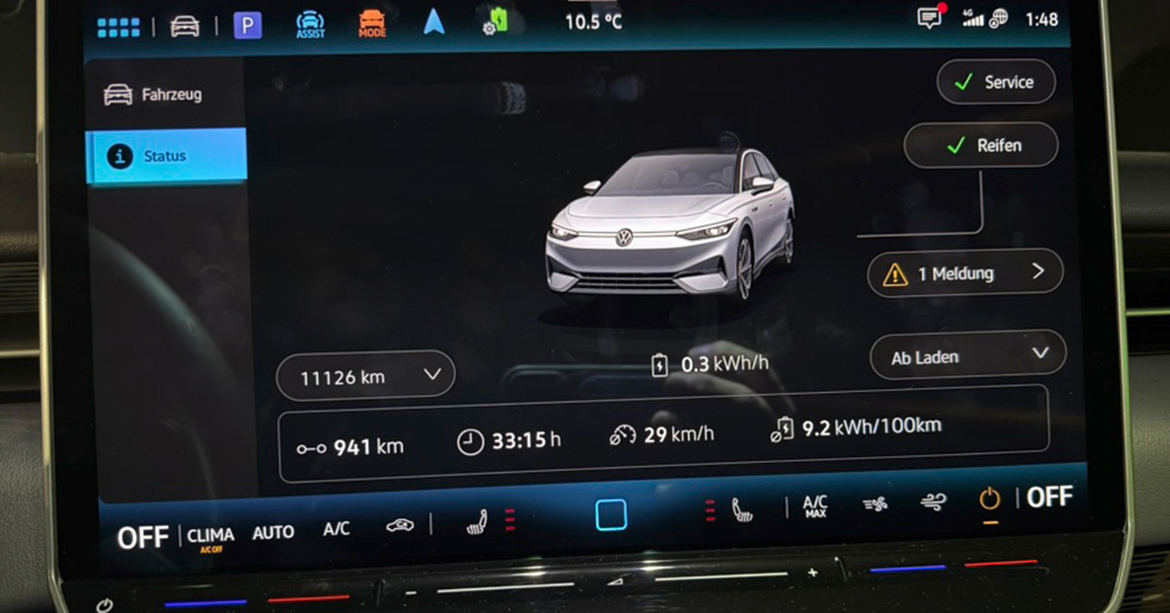 VW ID.7 Pro S Laufleistung mit einer Akkuladung Der VW ID.7 Pro S hat mit einer einzigen Batterieladung 941 Kilometer zurückgelegt