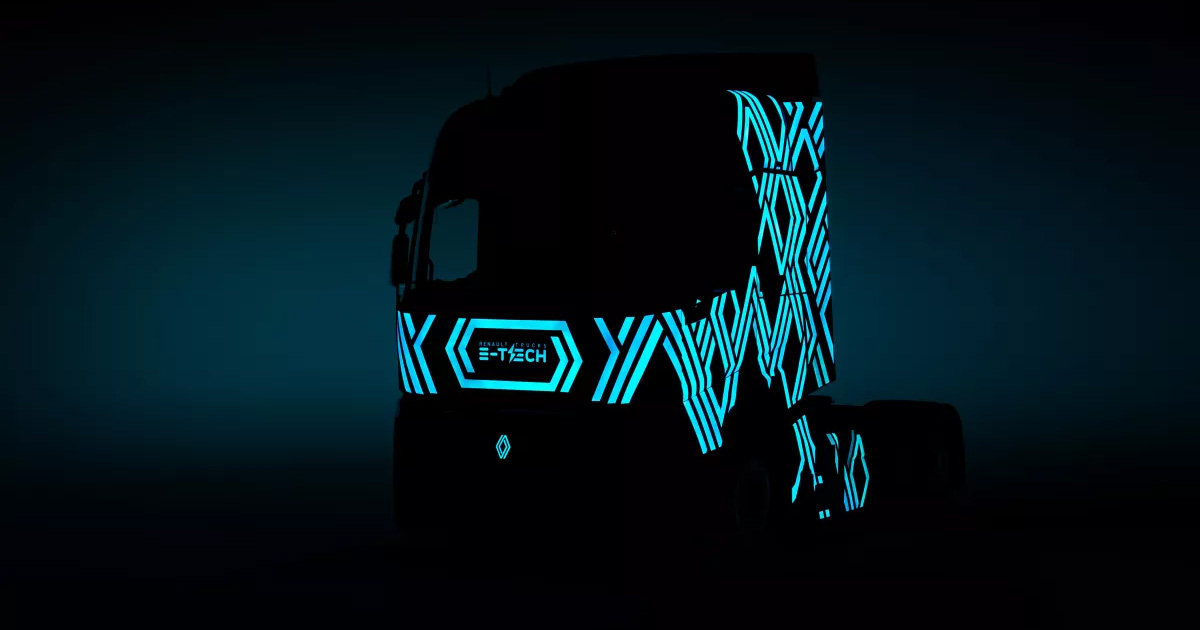 Renault Trucks E-Tech Diamond Echo Lastkraftwagen mit originellem Design auf dem Fahrerhaus Renault Trucks E-Tech Diamond Echo Lastkraftwagen mit originellem Design auf dem Fahrerhaus