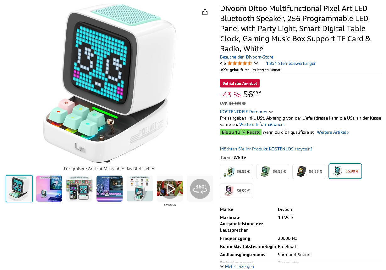 Divoom Ditoo Bluetooth Lautsprecher Screenshot der Divoom Ditoo