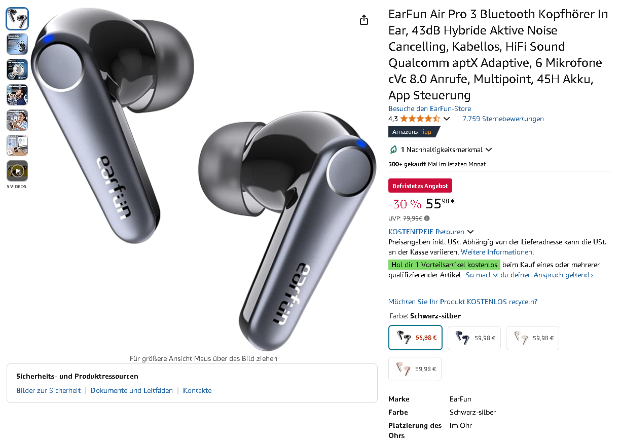 Screenshot der EarFun Air Pro 3 Screenshot der EarFun Air Pro 3