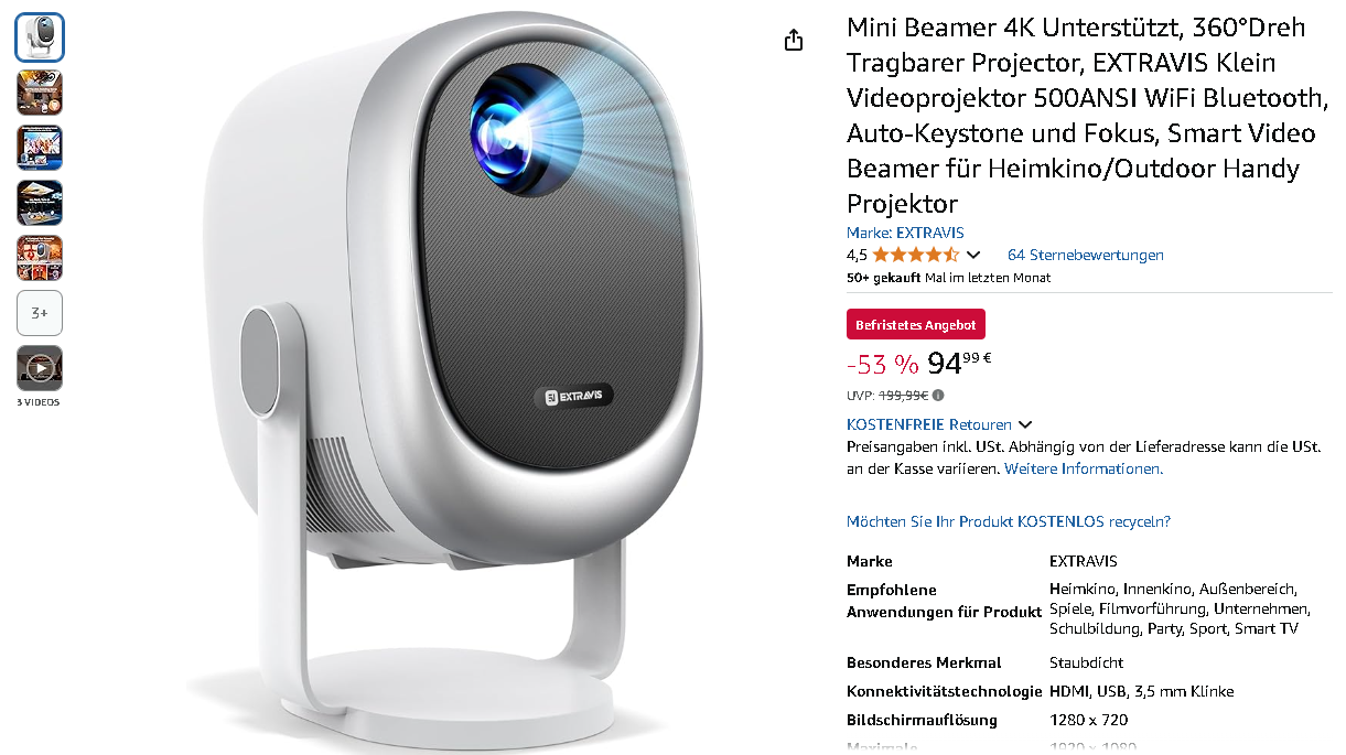 EXTRAVIS Mini Beamer 4K Screenshot der EXTRAVIS Mini Beamer