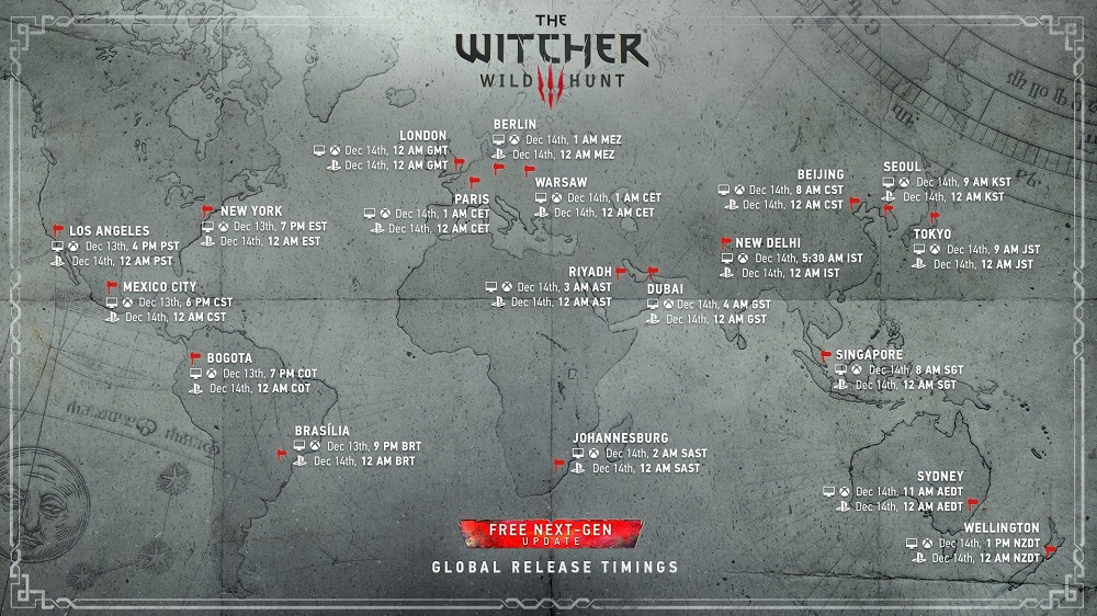 Mit Rücksicht auf die Gamer: CD Projekt Red veröffentlichte die Release-Karte der aktualisierten Version von The Witcher 3: Wild Hunt in allen Ecken der Welt-2 Mit Rücksicht auf die Gamer: CD Projekt Red veröffentlichte die Release-Karte der aktualisierten Version von The Witcher 3: Wild Hunt in allen Ecken der Welt-2