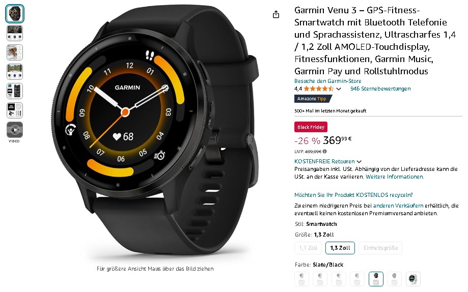 Garmin Venu 3 Screenshot Garmin Venu 3 Premium-Smartwatch