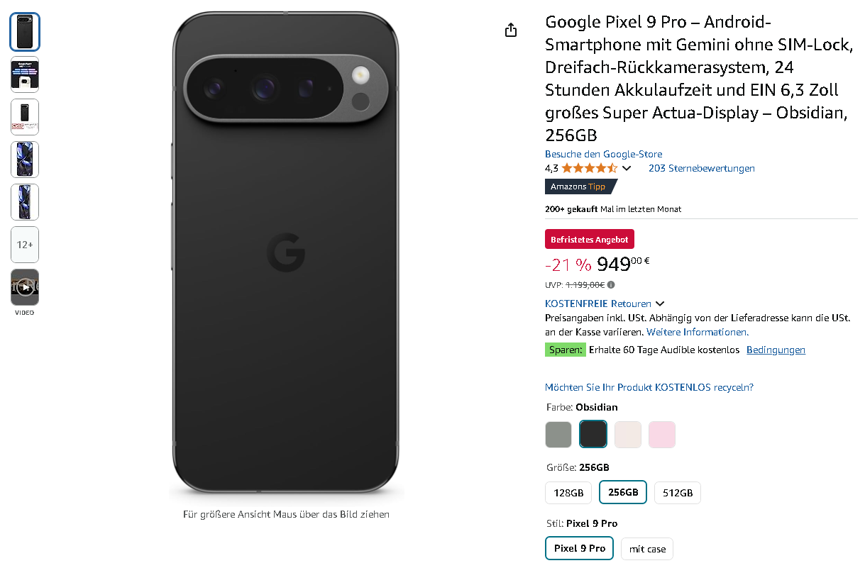Google Pixel 9 Pro Produktbild Screenshot der Google Pixel 9 Pro