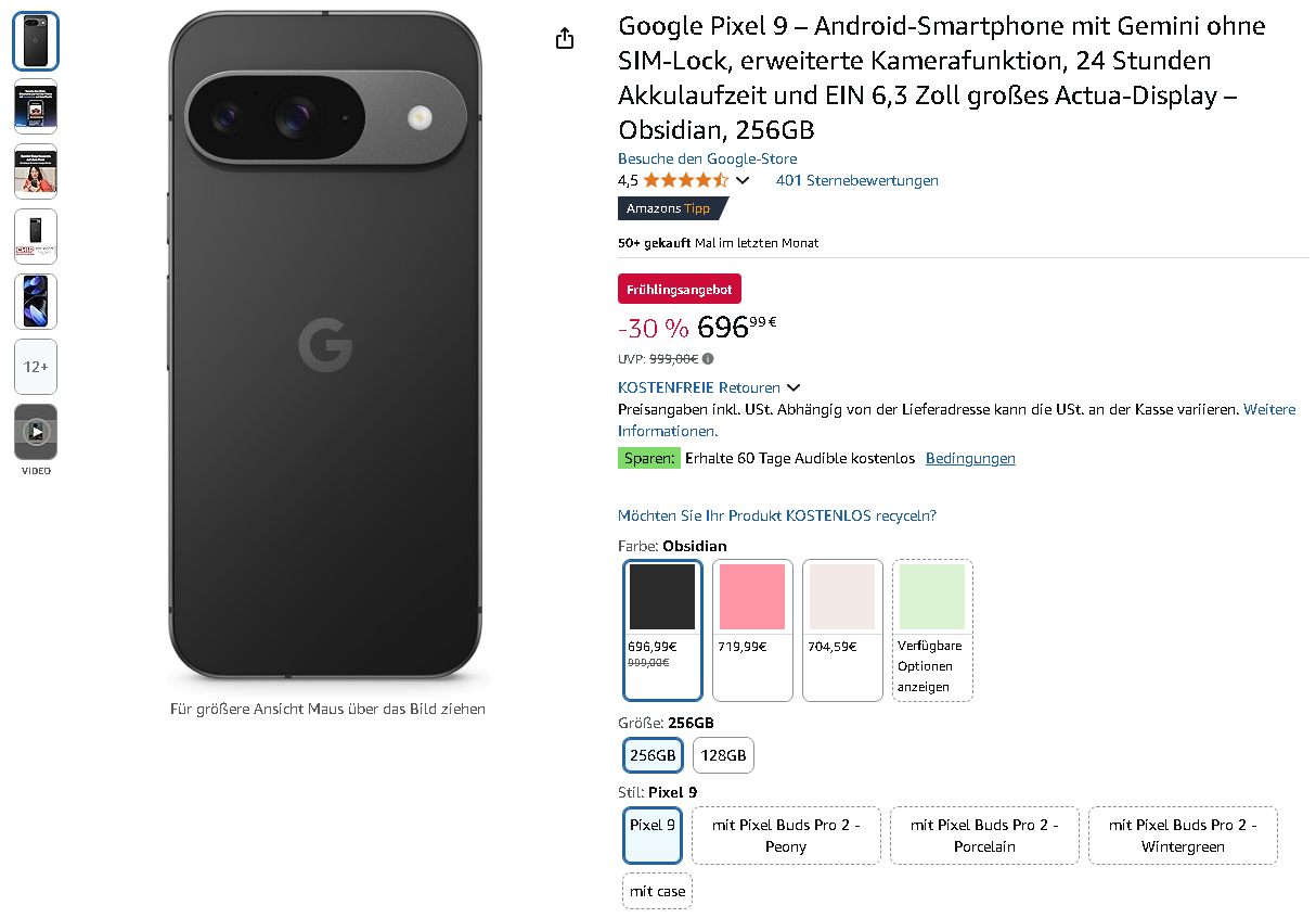 Screenshot der Google Pixel 9