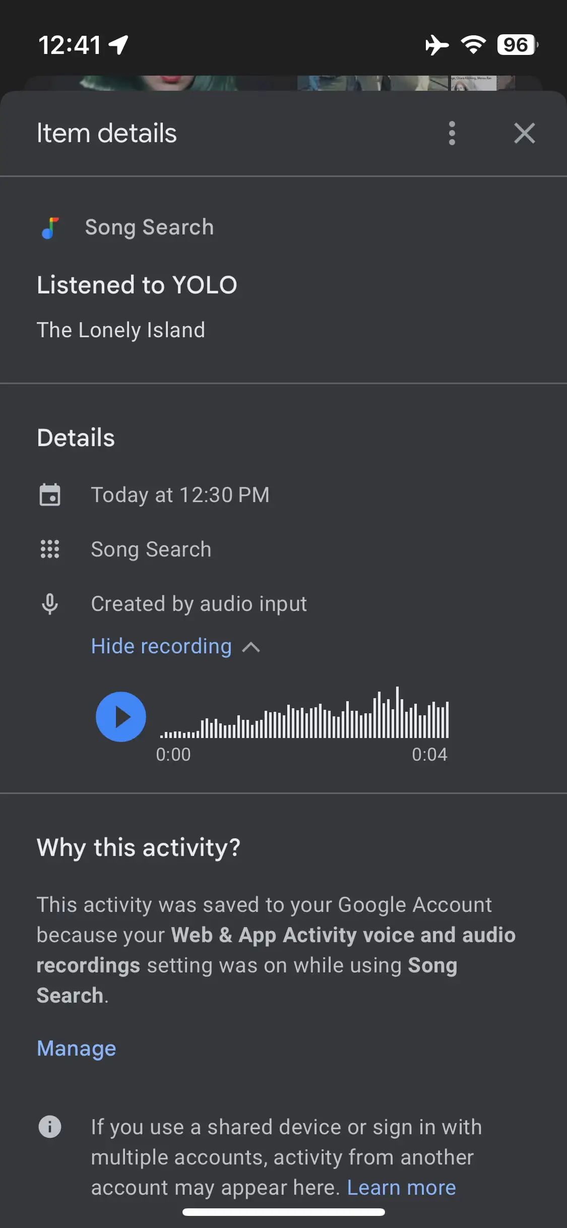 Zuletzt gesuchte Lieder in der Google-App Zuletzt gesuchte Lieder in der Google-App