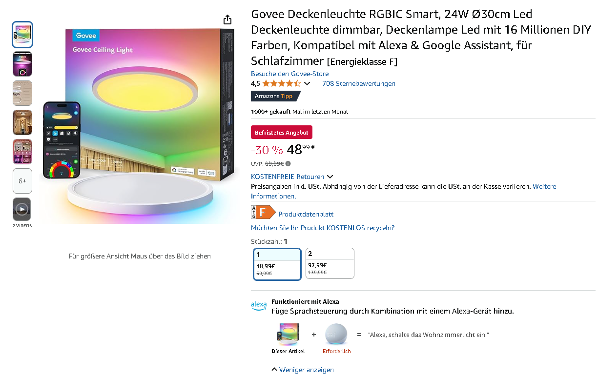 Govee RGBIC Deckenleuchte auf Amazon