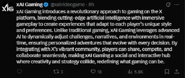 Screenshot eines Beitrags über xAI Gaming Screenshot eines Beitrags über xAI Gaming