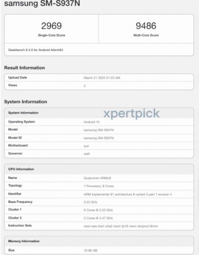 Galaxy S25 Edge auf Geekbench. Illustration: xpertpick