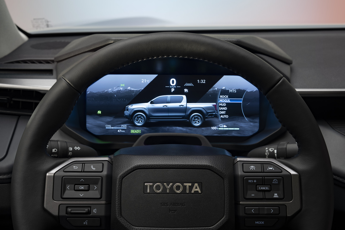 Interieur-Details des Toyota Hilux BEV