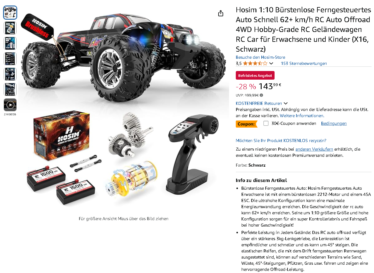 Screenshot der Hosim RC auf Amazon