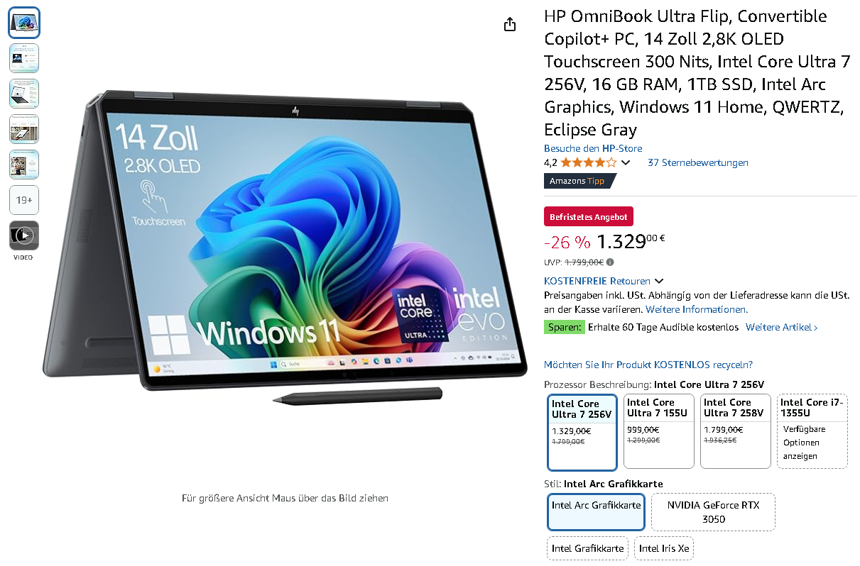 Screenshot der OmniBook Ultra Flip
