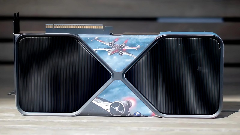 RTX 5090-Grafikkarte mit dem Bild eines X-Wing-Kampfjets RTX 5090-Grafikkarte mit dem Bild eines X-Wing-Kampfjets
