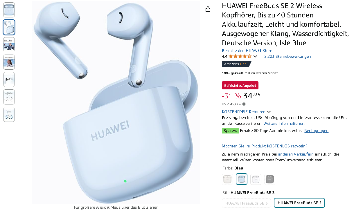 Screenshot der HUAWEI FreeBuds SE 2 Screenshot der HUAWEI FreeBuds SE 2