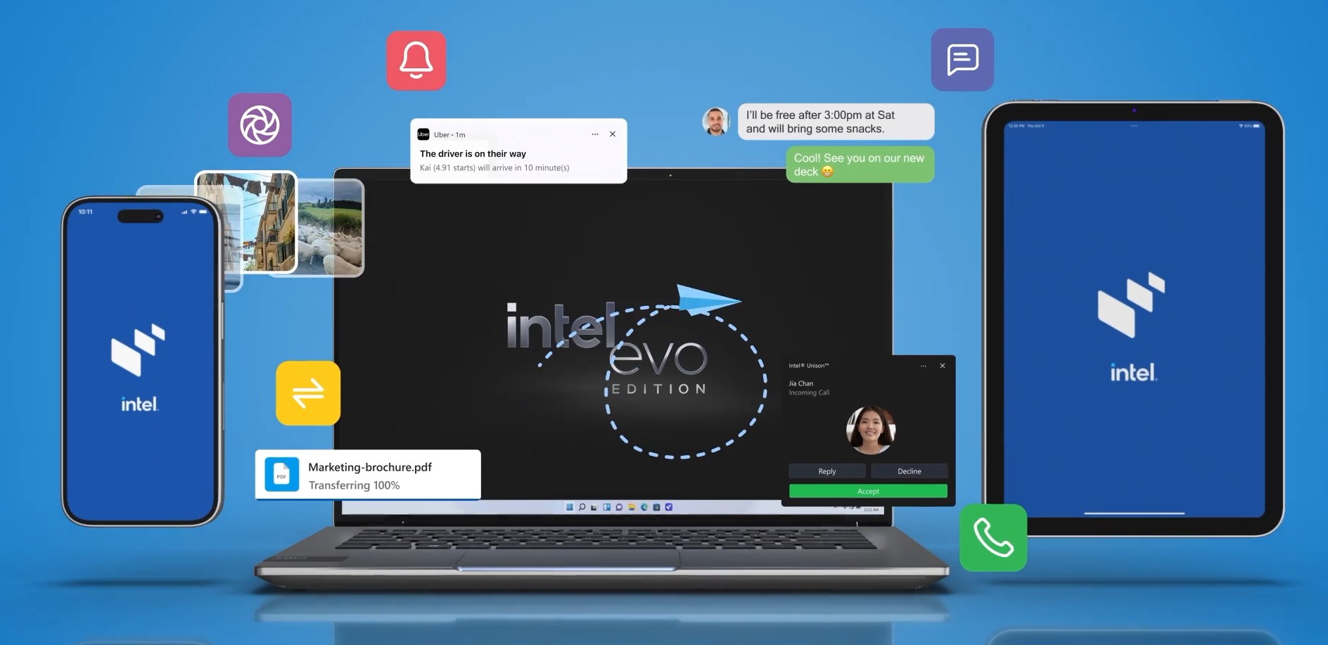 Mit der Intel Unison-App konnten Besitzer ihre Telefone und Tablets mit ihren Windows-PCs verbinden. Illustration: Intel Intel Unison-Anwendung