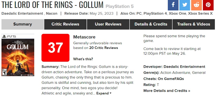 Es ist ein Flop: 37 Punkte auf Aggregatoren machen Der Herr der Ringe: Gollum zu einem der schlechtesten Spiele der letzten Jahre-2