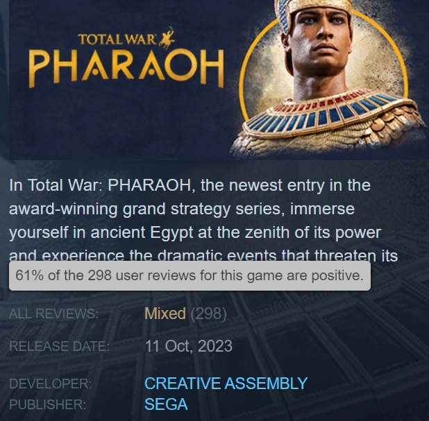 Gesucht: mehr: Steam-Nutzer begegnen Total War: Pharao mit gemischten Kritiken -2 Gesucht: mehr: Steam-Nutzer begegnen Total War: Pharao mit gemischten Kritiken -2