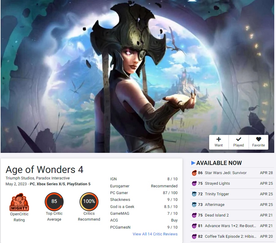 Paradox Interactive hat den Release-Trailer für das Fantasy-Strategiespiel Age of Wonders 4 veröffentlicht. Die Kritiker sind mit dem Spiel zufrieden und empfehlen es zur Rezension-2 Paradox Interactive hat den Release-Trailer für das Fantasy-Strategiespiel Age of Wonders 4 veröffentlicht. Die Kritiker sind mit dem Spiel zufrieden und empfehlen es zur Rezension-2