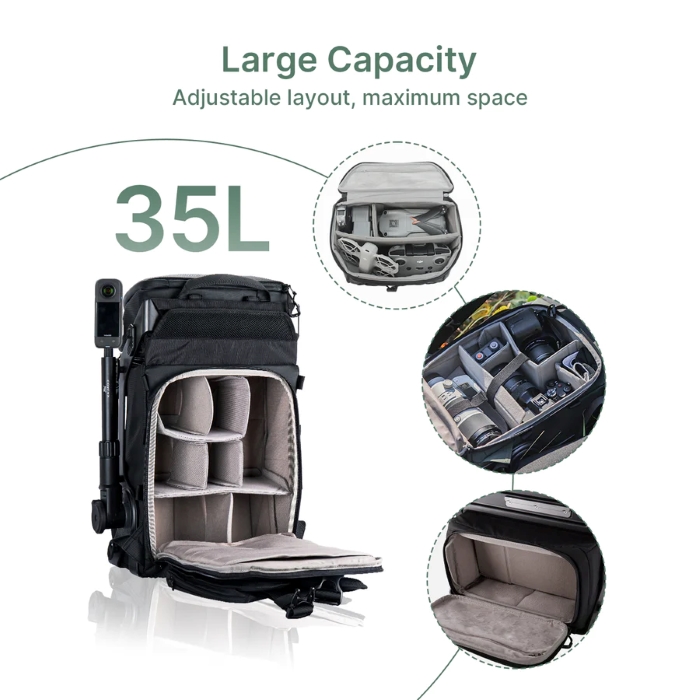 Backpack hatch for mounting cameras and equipment
