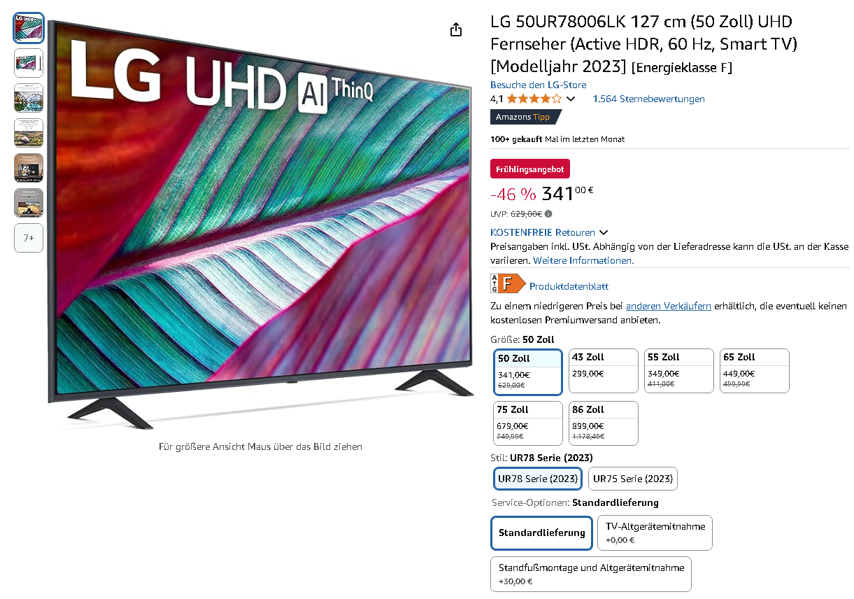 Screenshot der LG 50UR78006LK