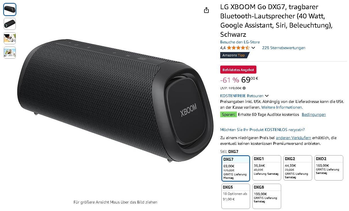 Screenshot der LG XBOOM Go DXG7 Lautsprecher