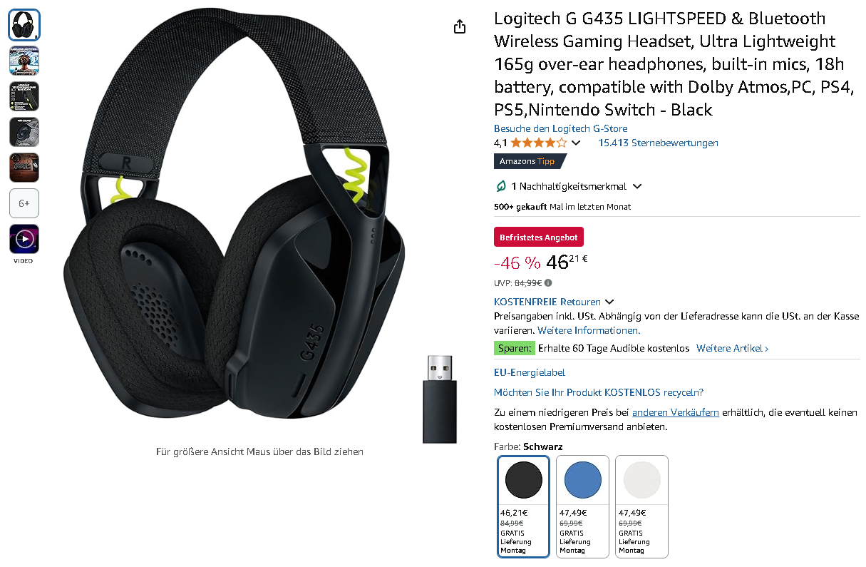 Screenshot der Logitech G435