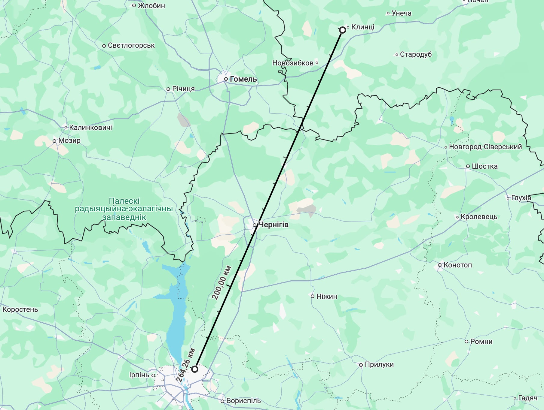 Karte der Entfernung von Klintsy nach Kiew Karte der Entfernung von Klintsy nach Kiew