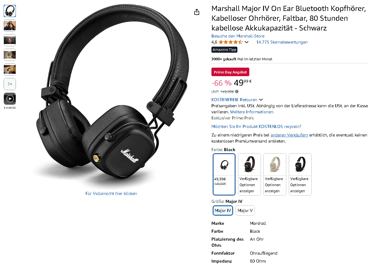 Marshall Major IV On-Ear Bluetooth Kopfhörer