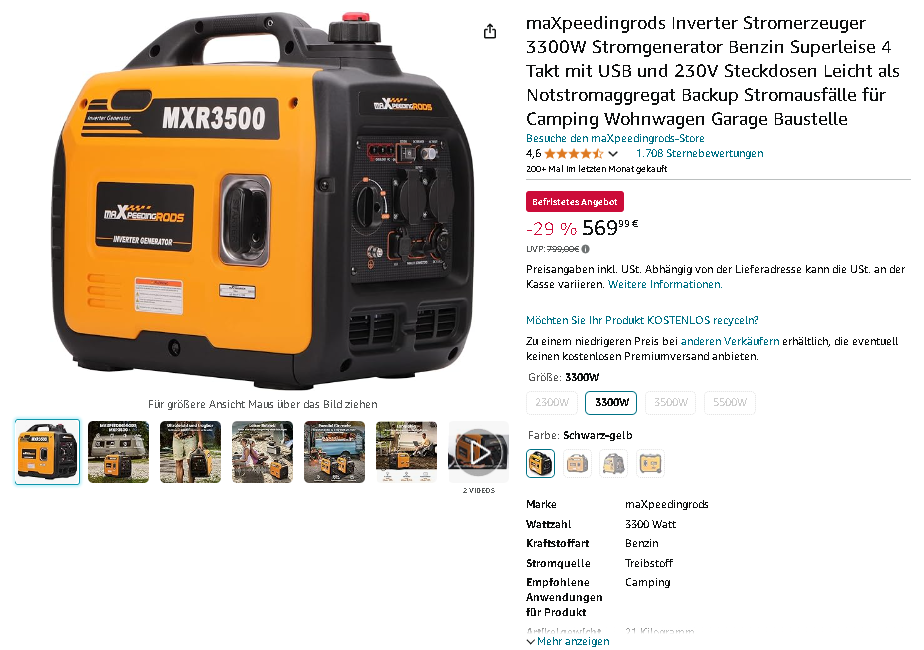 maXpeedingrods 3300W Inverter Stromgenerator maXpeedingrods 3300W Inverter Stromgenerator