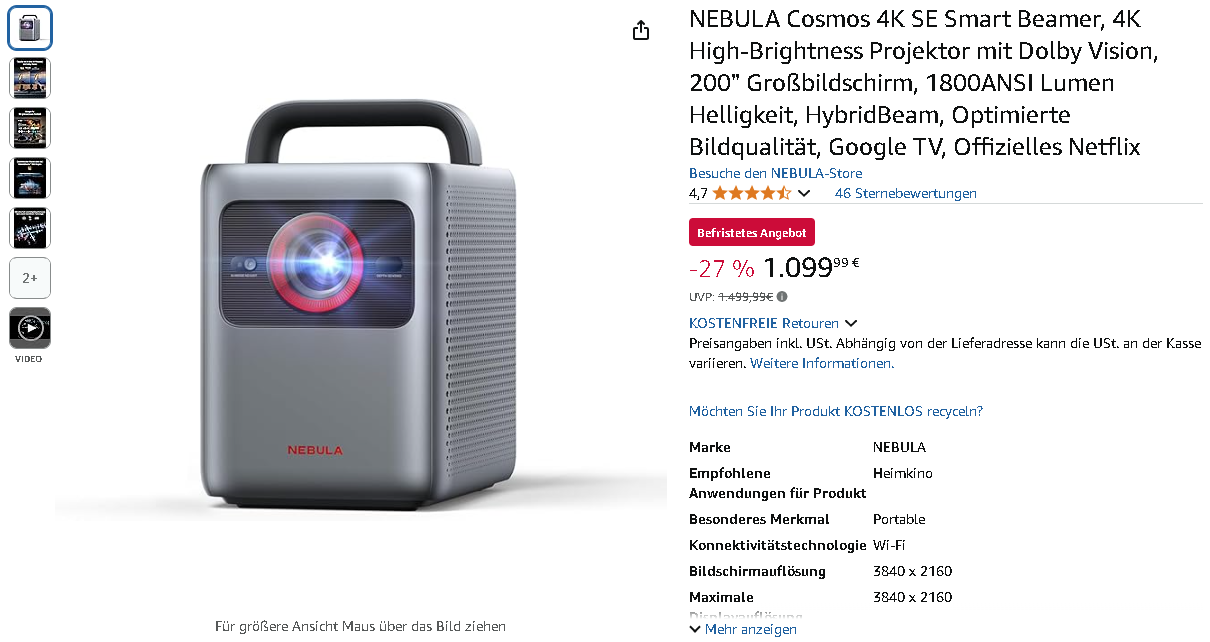 NEBULA Cosmos 4K SE Screenshot Screenshot der NEBULA Cosmos 4K SE