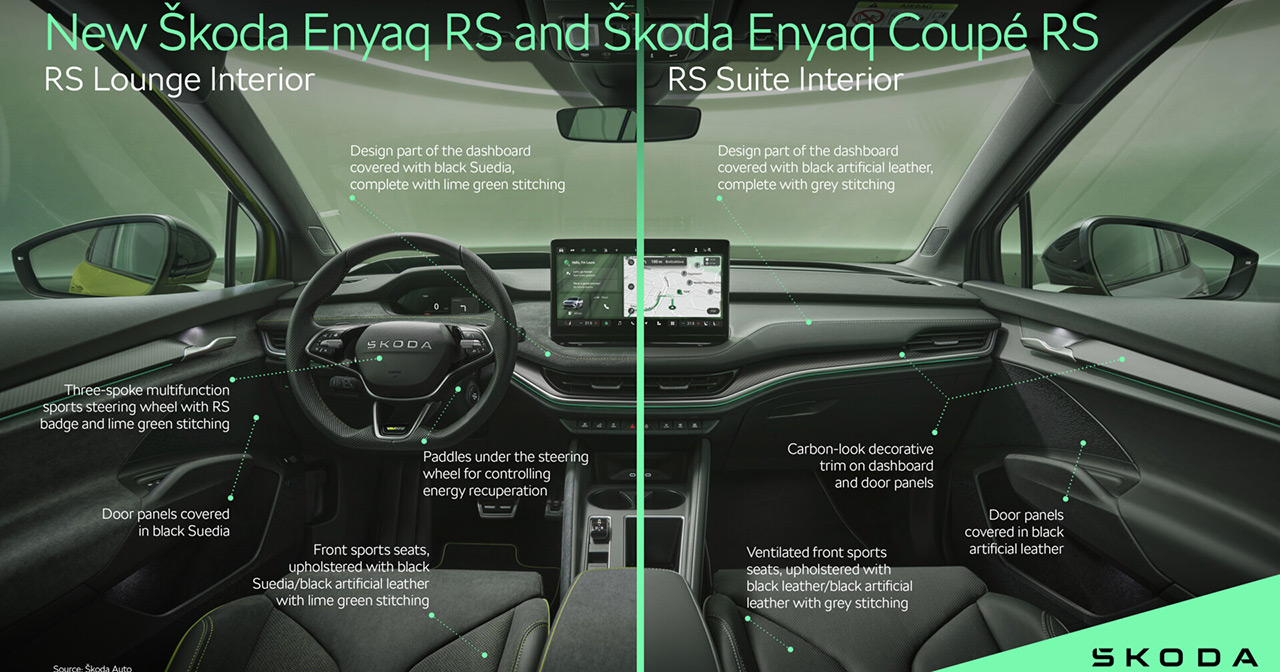Enyaq RS und Coupé RS Innenausstattung. Enyaq RS und Coupé RS Innenausstattung.