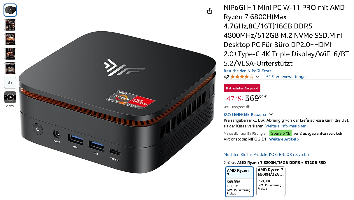 Screenshot der NiPoGi H1 Mini PC