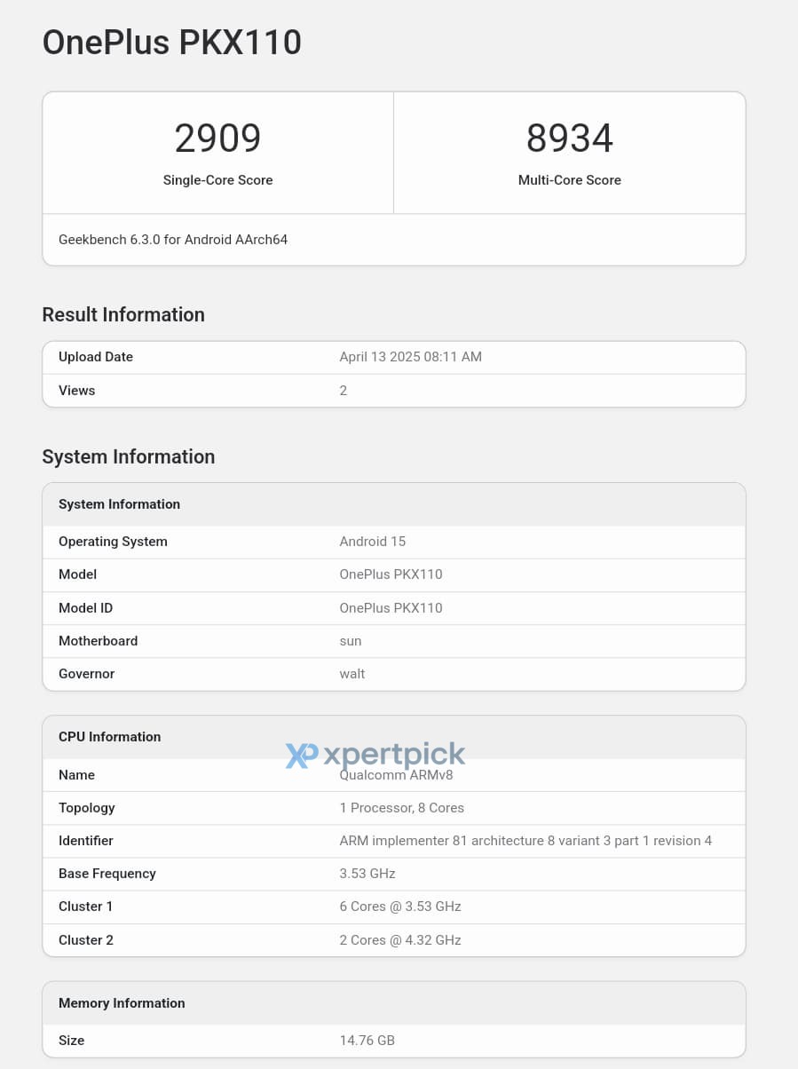 Geekbench-Tests des OnePlus 13T Geekbench-Tests des OnePlus 13T