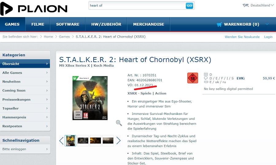 Die Veröffentlichung von S.T.A.L.K.E.R. 2: Heart of Chornobyl könnte am 1. Dezember erfolgen: Einer der Online-Shops auf der Seite des Shooters hat dieses Datum vermerkt-2 Die Veröffentlichung von S.T.A.L.K.E.R. 2: Heart of Chornobyl könnte am 1. Dezember erfolgen: Einer der Online-Shops auf der Seite des Shooters hat dieses Datum vermerkt-2