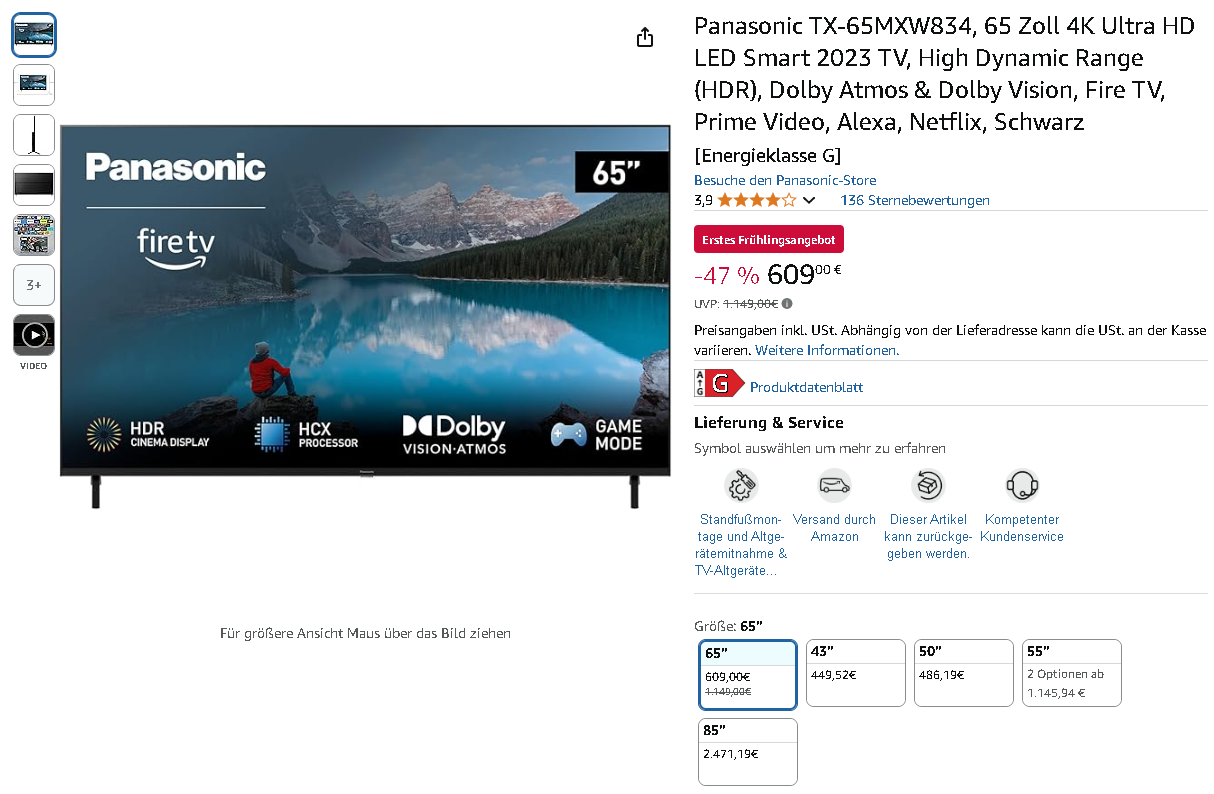 Screenshot der Panasonic TX-65MXW834