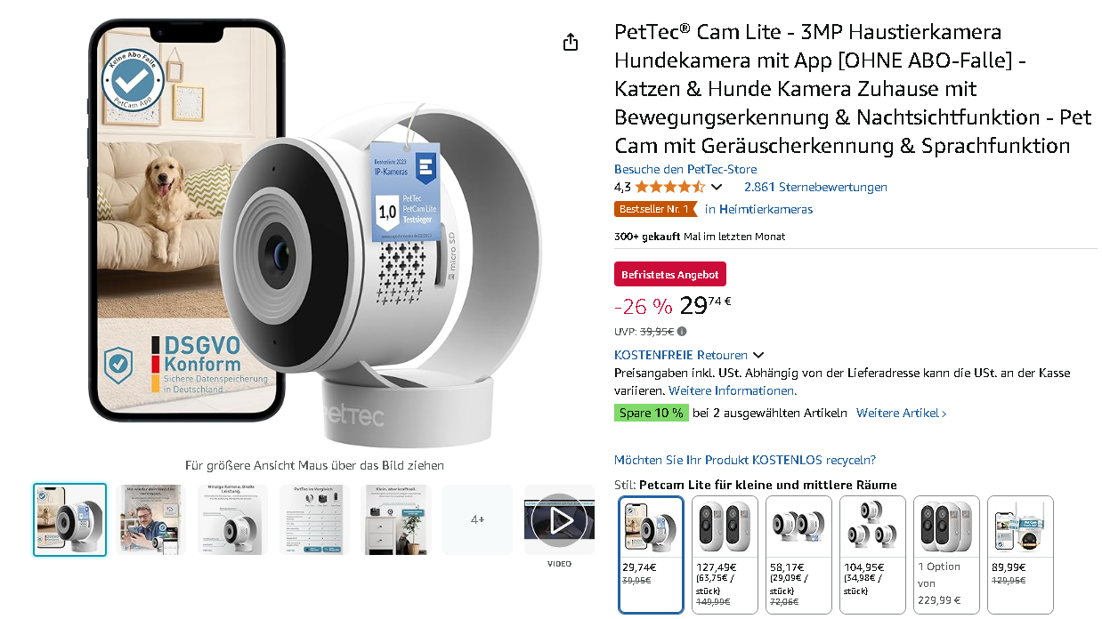 Screenshot der PetTec Cam Lite
