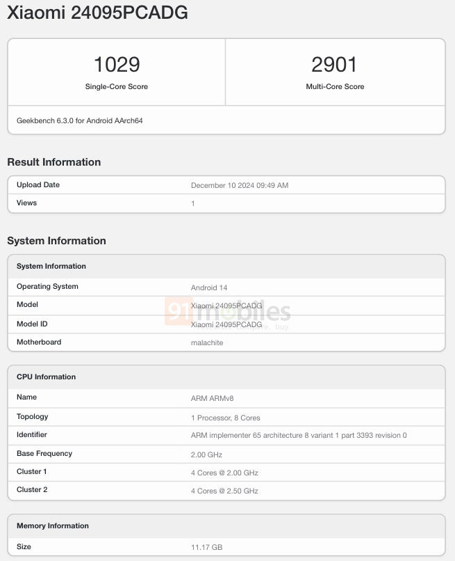 POCO X7 Testergebnisse POCO X7 im Test bei Geekbench