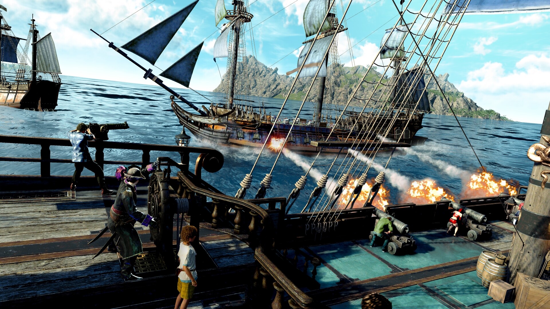 Spiel wie ein Drache: Piraten-Yakuza auf Hawaii - Szene mit einer Seeschlacht Spiel wie ein Drache: Piraten-Yakuza auf Hawaii - Szene mit einer Seeschlacht