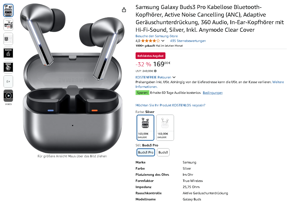 Screenshot der Samsung Galaxy Buds3 Pro