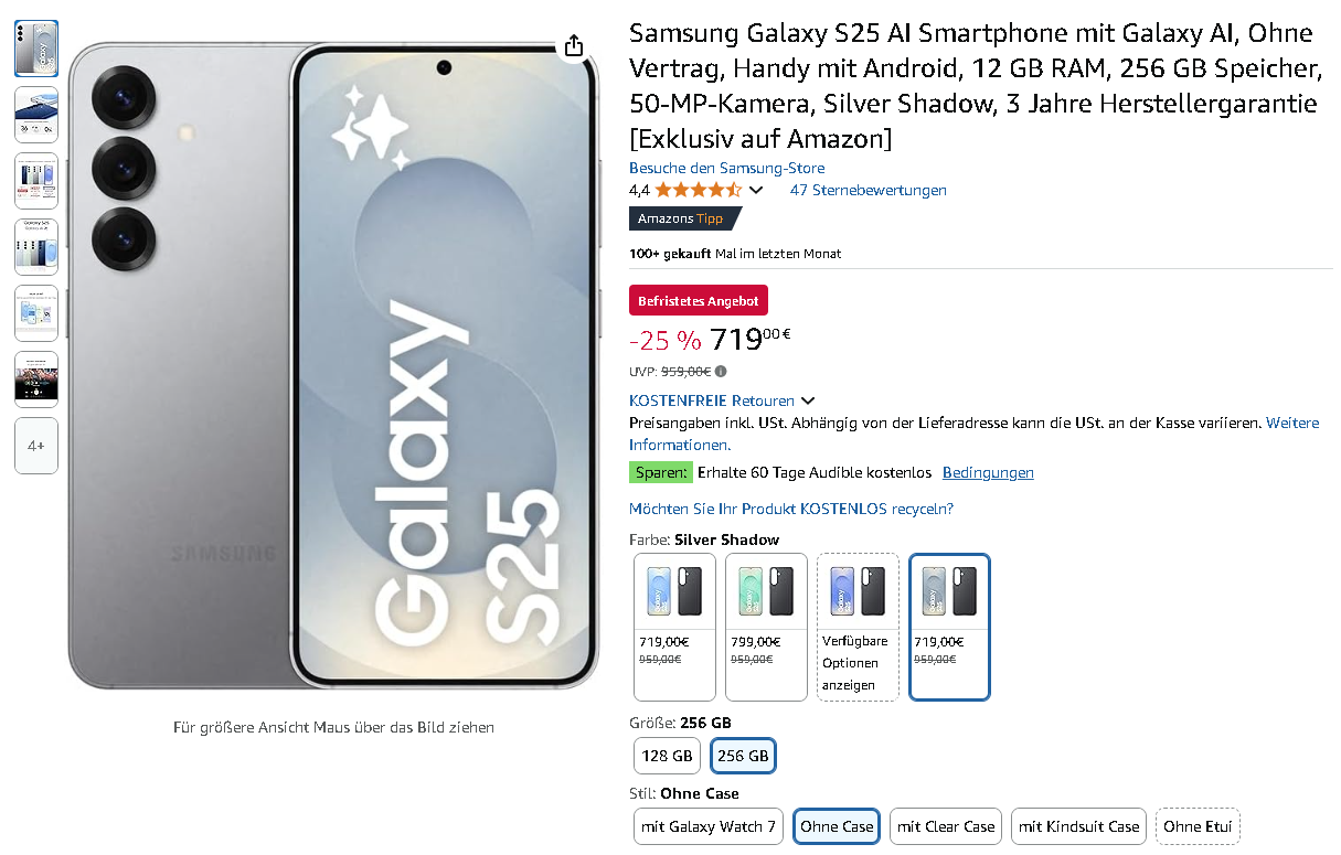 Screenshot der Samsung Galaxy S25