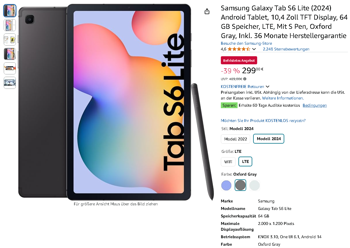 Screenshot der Samsung Galaxy Tab S6 Lite (2024) Screenshot der Samsung Galaxy Tab S6 Lite (2024)