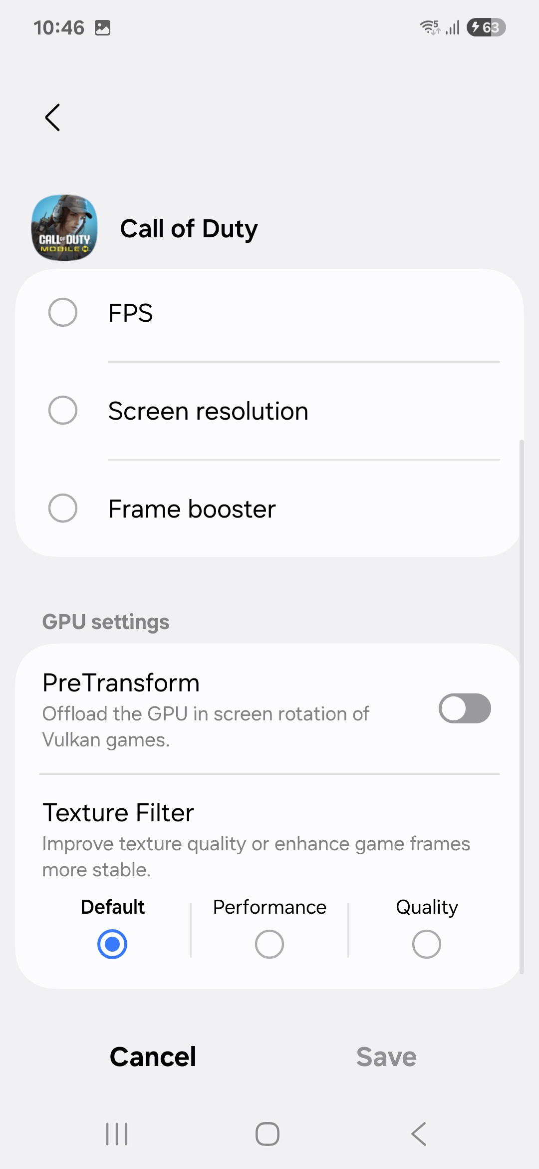 Texturfilter in Game Booster