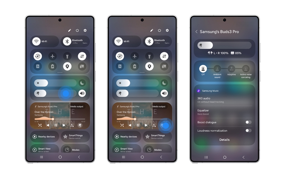 Optionen zum Starten des neuen Kopfhörer-Bedienfelds in One UI 7.0