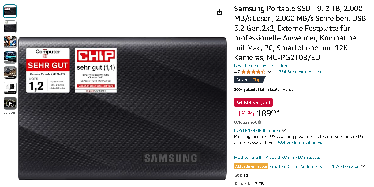 Screenshot der Samsung T9 Screenshot der Samsung T9