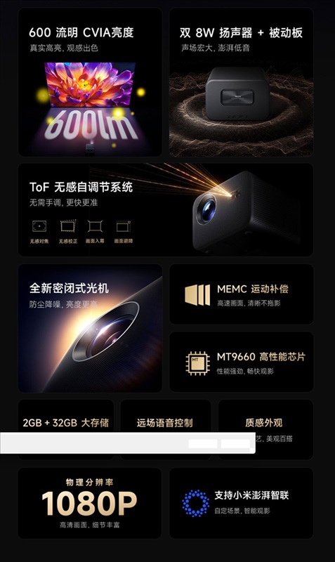Kompaktes Gehäuse des Projektors Redmi Projector 4 Pro